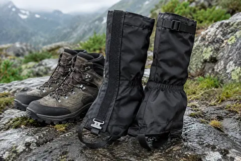 Guêtres de randonnée noires en nylon 1000D avec fermeture autoagrippante et sangle sous le pied